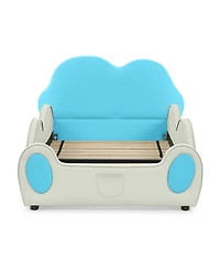 Rainsken Twin Cute Cloud Floor Bed Frame, with Safety Guardrails Floor Beds and Bed-End Storage Pocket, Shape Pu Leather Kids Bed, for 3+ Kids