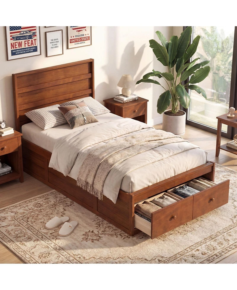 Slickblue Twin Bed Frame with Built-in Storage Drawers and Headboard