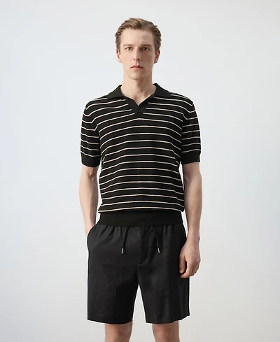Mango Men's Striped Knit Cotton Polo Shirt