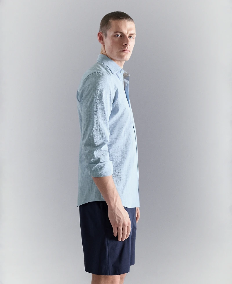 Mango Men's Wrinkled-Effect Pinstripe Shirt