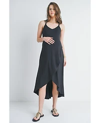 Hello Miz Maternity Sleeveless High-Low Midi Dress with Crisscross Back