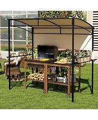 Gymax 7.8 x 4.4 Ft Grill Gazebo Outdoor Patio Bbq Canopy w/ Metal Shelves for Backyard