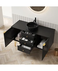 Sillysis 48 Inch Freestanding Bathroom Vanity with Sink, Sintered Stone Top, 3 Drawers and 2 Doors Storage