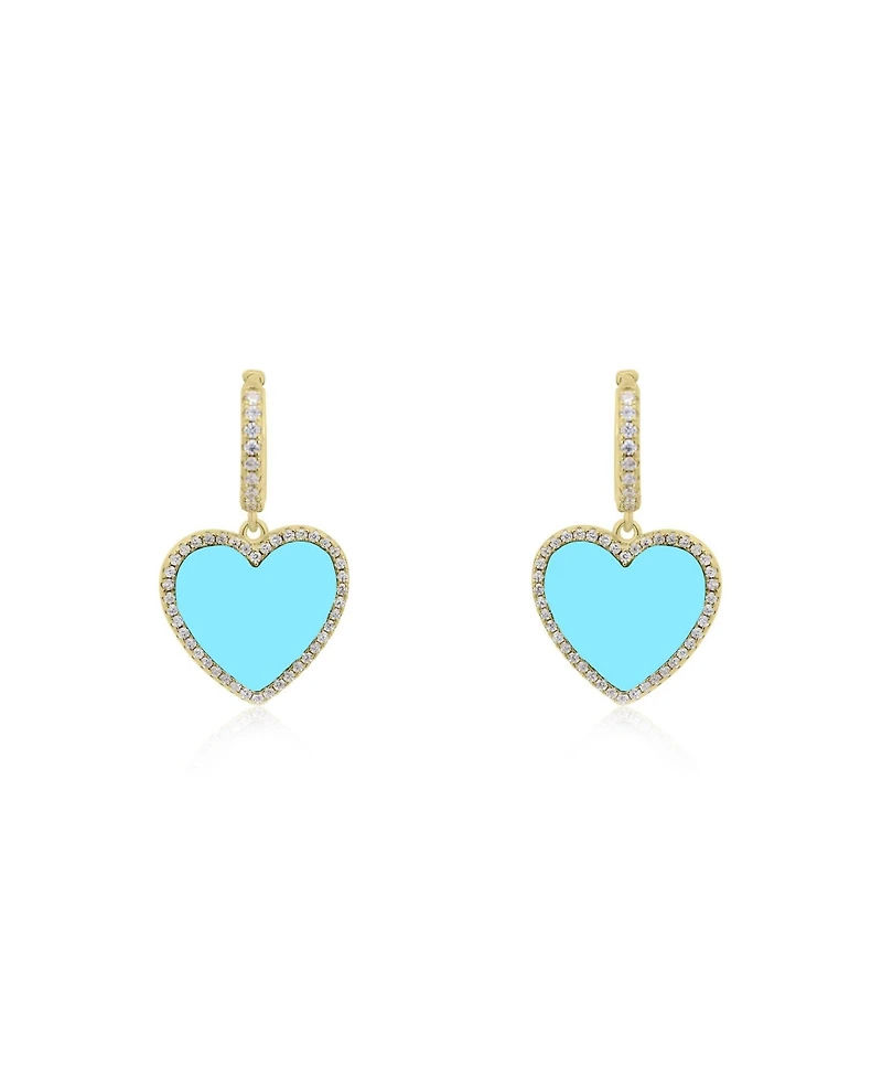 The Lovery Large Turquoise Cz Halo Heart Dangle Earrings 14K Gold-Plated Sterling Silver