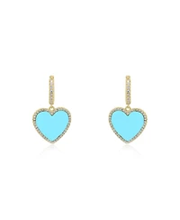 The Lovery Large Turquoise Cz Halo Heart Dangle Earrings 14K Gold-Plated Sterling Silver
