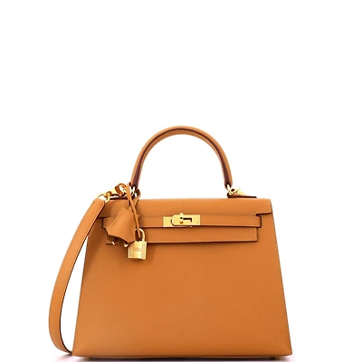 Pre-Owned HERMES Kelly 25 Handbag Brown Epsom with Gold Hardware
