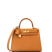 Pre-Owned HERMES Kelly 25 Handbag Brown Epsom with Gold Hardware