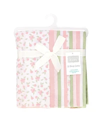 Hudson Baby Girl Cotton Poly Flannel Burp Cloths Bundle 12-Pack, Tiny Rose, One Size