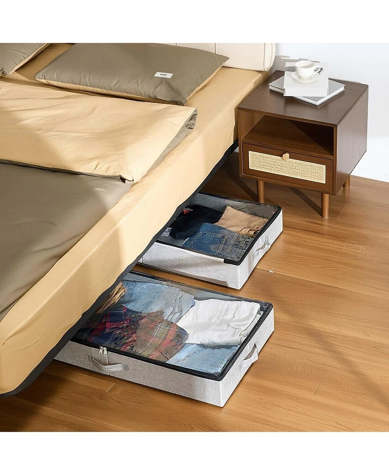 Sugift Under Bed Storage with Clear Lids 33.5 x 16.9 x 4.7 Inch