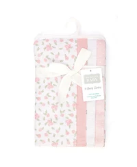 Hudson Baby Girl Cotton Poly Flannel Burp Cloths -Pack, Tiny Rose