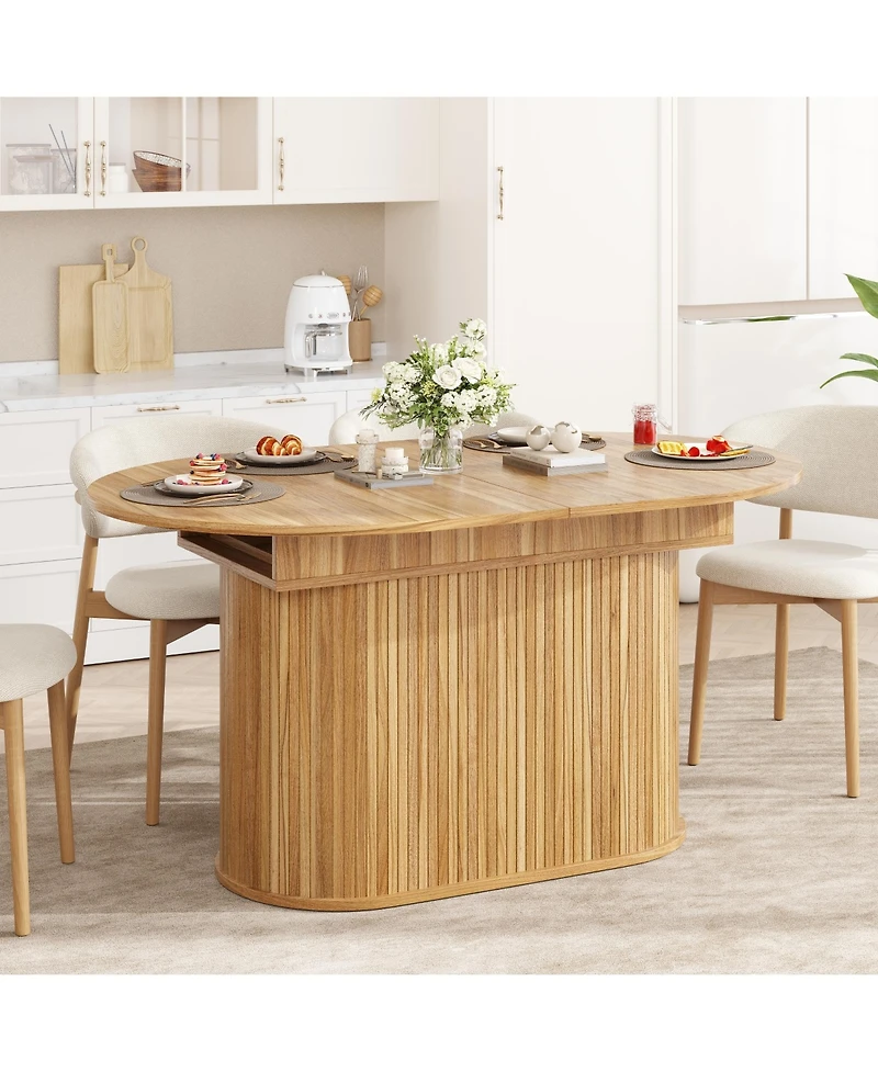 Rainsken 55.11"-70.86" Extendable Dining Table for 4-6, Oval Kitchen with Striped Legs Living Room and