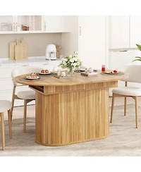 Rainsken 55.11"-70.86" Extendable Dining Table for 4-6, Oval Kitchen with Striped Legs Living Room and