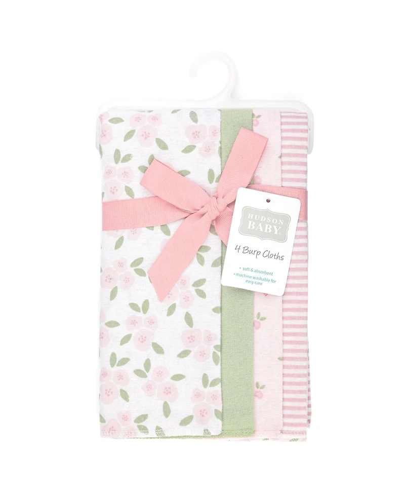 Hudson Baby Girl Cotton Poly Flannel Burp Cloths -Pack, Sweet Little Floral
