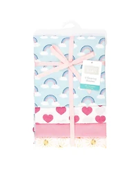 Hudson Baby Girl Cotton Poly Flannel Receiving Blankets, Cloudy Rainbow, One Size