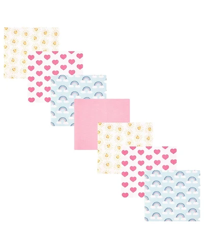 Hudson Baby Girl Cotton Poly Flannel Receiving Blankets Bundle, Cloudy Rainbow, One Size