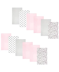 Hudson Baby Girl Cotton Poly Flannel Burp Cloths Bundle 12-Pack, Pink Primrose, One Size