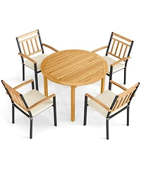 Sugift 5-Piece Acacia Wood Round Patio Dining Set with Cushions