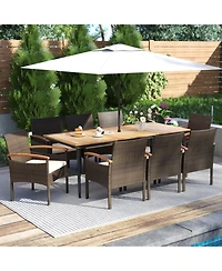 Sugift 9-Piece Pe Wicker Dining Set with Cushions and Umbrella Hole