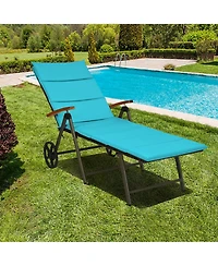 Clihome Foldable Wicker Outdoor Chaise Lounge Chair with Aluminum Frame
