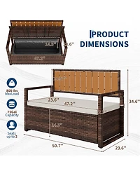 gaomon Home Wicker Storage Bench, Rattan Patio Chest with Cushion Seat and Hidden Compartment