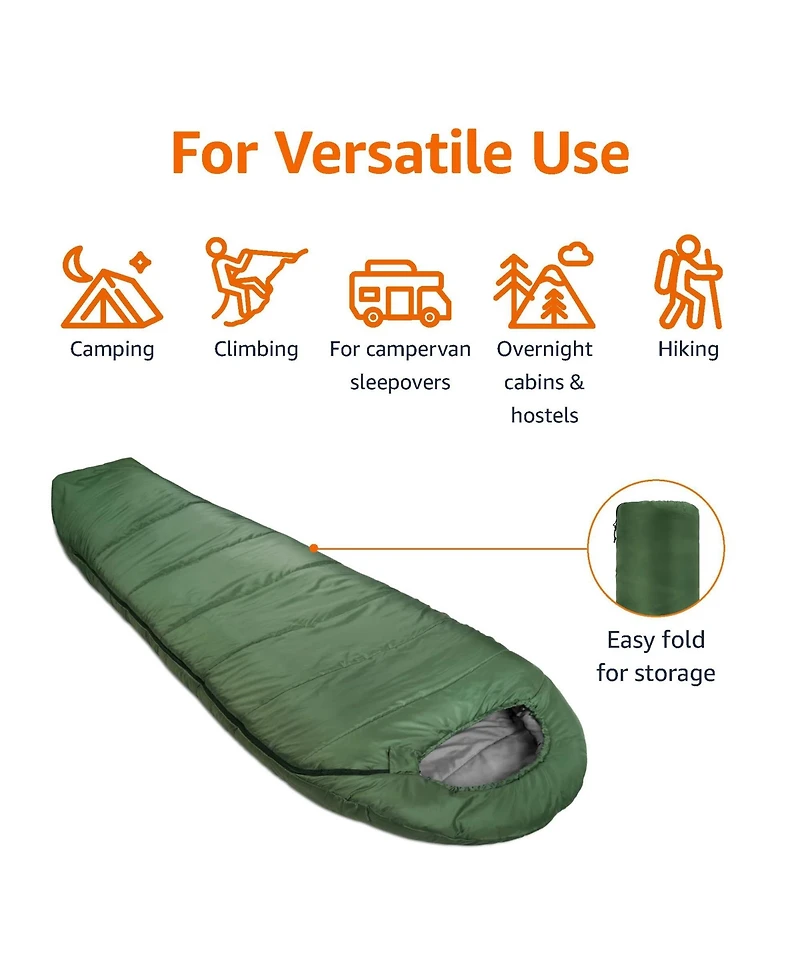 Gnuadz 20degree(s)F Mummy Sleeping Bag Hiking Camping No-snag Zipper Camping Outdoor Recreation Gear