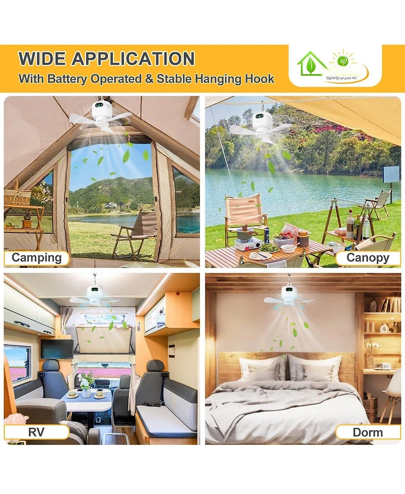 Gnuadz 11" Portable Camping Fan with Lights Hanging Rechargeable Remote Control 8000mAh