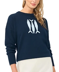 Vince Camuto Women's Sardine Motif Crewneck Sweater