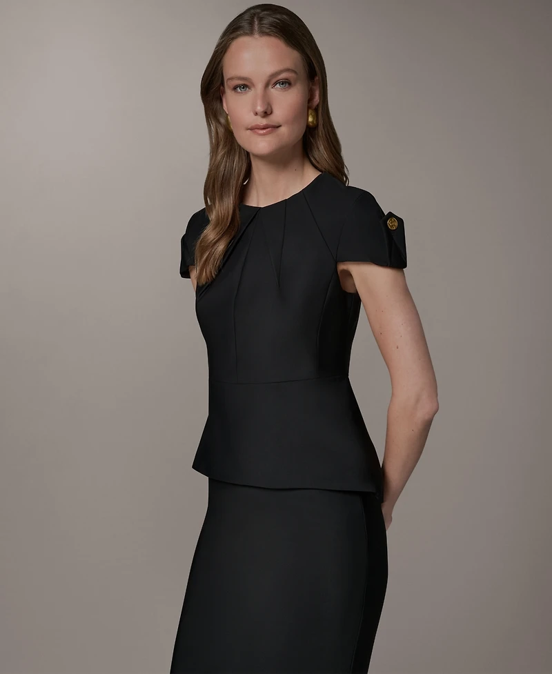 Donna Karan New York Petite Structured Peplum Crewneck Top