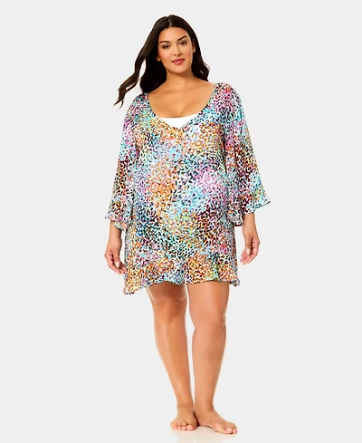 Anne Cole Plus V-Neck Flounce Swim Cover Up Tunic