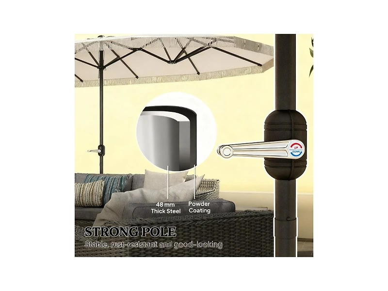 Clihome Extra Large Outdoor Umbrella,Rectangle Patio Umbrella,with Fringe and Crank Handle