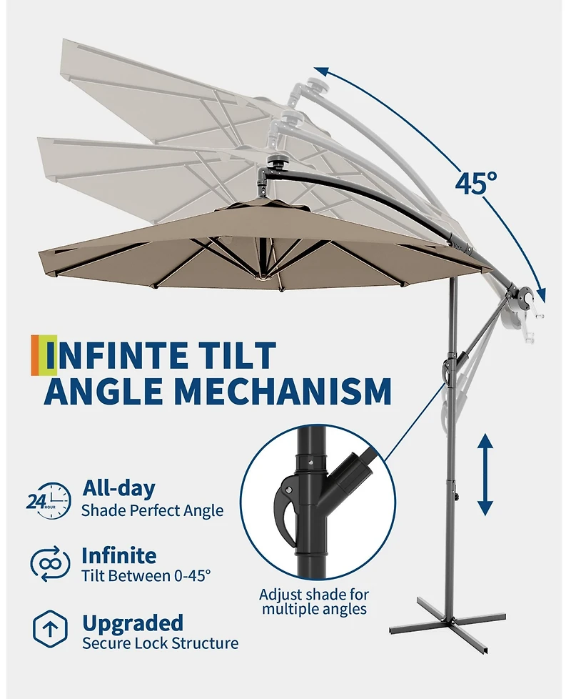 gaomon 10ft Outdoor 360degree(s) Rotation Offset Patio Umbrella with Base, Sun Protection for Deck, Poolside, Backyard