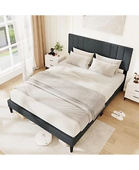 Slickblue Wooden Slat Bed Frame with Vertical Tufted Headboard