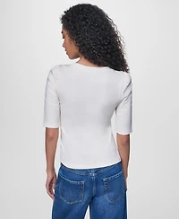 Dkny Jeans Women's Asymmetric Hemline Puff Elbow-Sleeve Top
