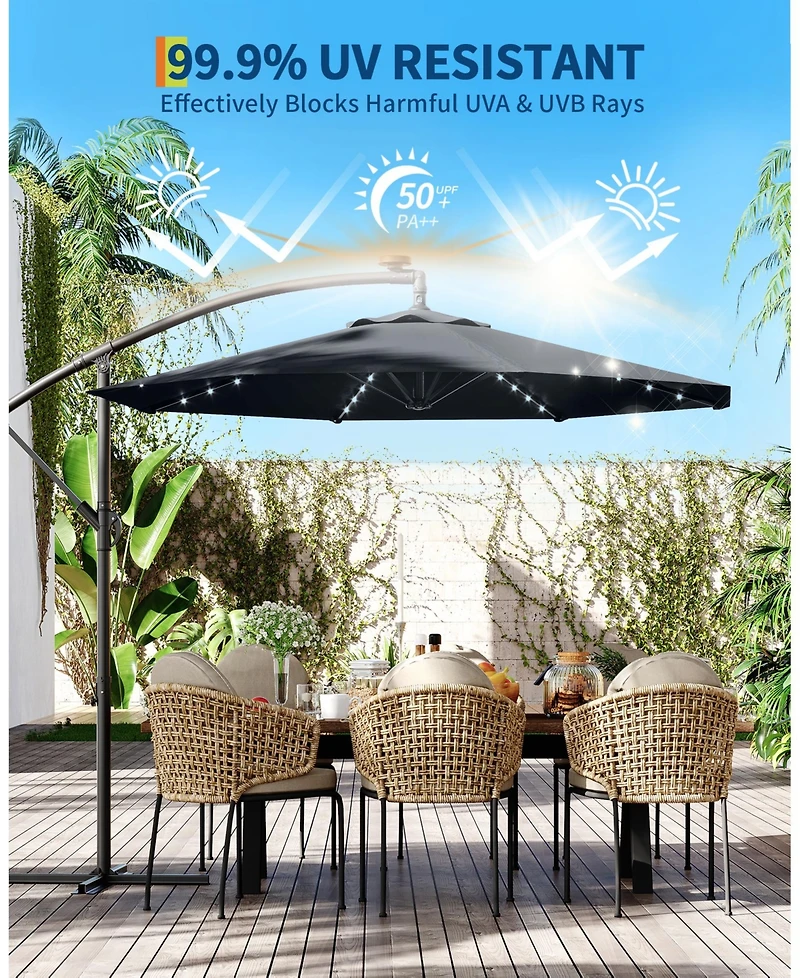 Gaomon Uv-Resistant Offset Patio Umbrella with Solar Led Lights for Backyard, Poolside