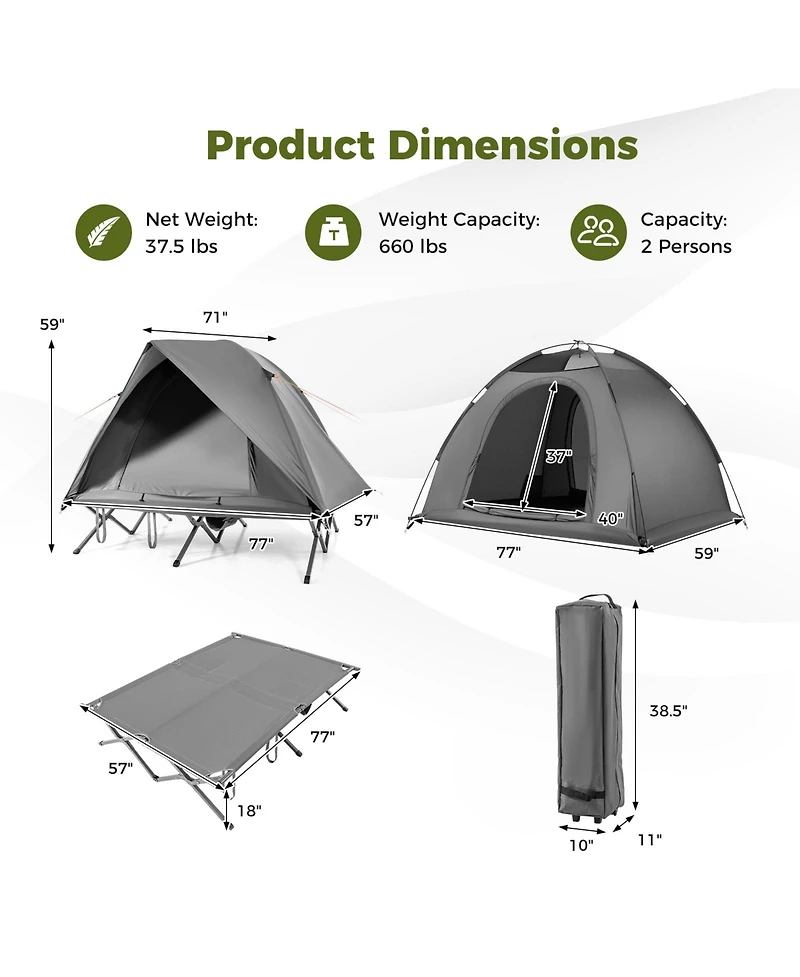 Slickblue Foldable 2 Person Camping Cot Tent Off Ground Combo Adults