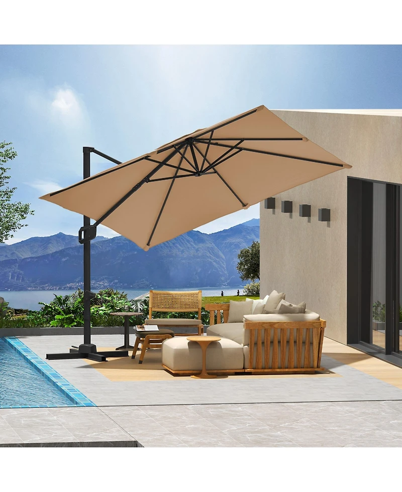 gaomon 10x10FT Heavy Duty Aluminum Cantilever Patio Umbrella, 360degree(s) Rotating Offset, Tan No Base