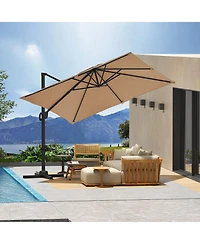 gaomon 10x10FT Heavy Duty Aluminum Cantilever Patio Umbrella, 360degree(s) Rotating Offset, Tan No Base