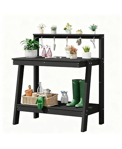 Yigii Outdoor gardening 3-tier shelf with angled legs and hooks