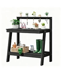 Yigii Outdoor gardening 3-tier shelf with angled legs and hooks