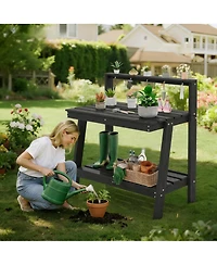 Yigii Outdoor gardening 3-tier shelf with angled legs and hooks