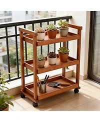 Yigii Solid Beechwood Art Cart with 3-Tier Shelves and Swivel Wheels