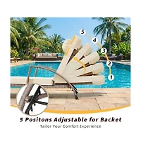 GarveeLife Set of 2 Outdoor Chaise Lounge Chairs with Cushions, 5-Position Backrest, Wheels, Pe Wicker Patio Loungers