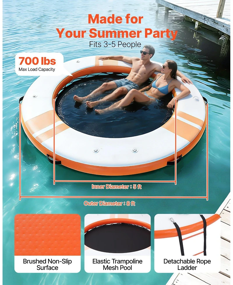 Mecale 8 Ft Inflatable Floating Dock Platform with Ladder and Carry Bag