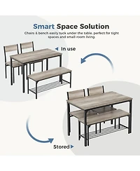 Yiortwo 4-Piece Dining Table Set with Bench, 2 Chairs and Storage Shelf