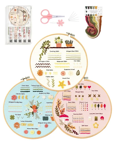 Gnuadz 3 Sets Embroidery Kit Beginners Learn 30 Stitches Diy Cross Patterns Hoop Threads Tools