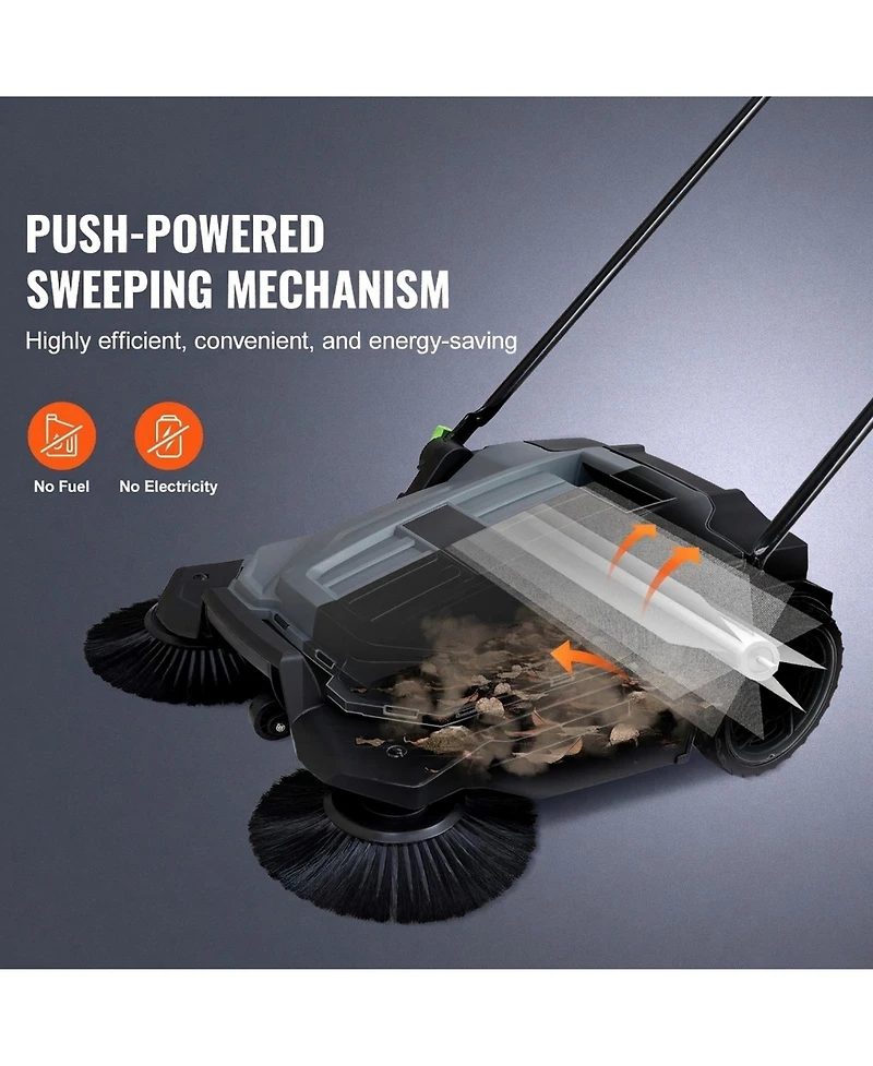Sugift Walk-behind Hand Push Floor Sweeper, 25.6 inch Sweeping Width, Manual, Adjustable