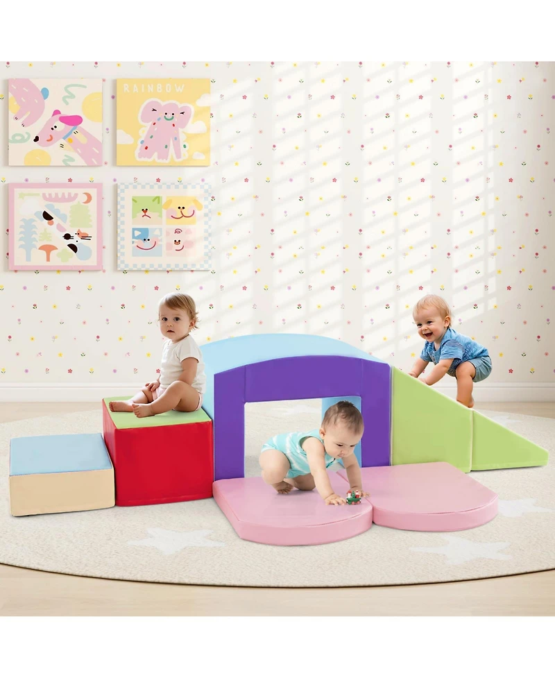 Mecale 6-Piece Foam Climbing Blocks Set with Tunnel for Toddlers