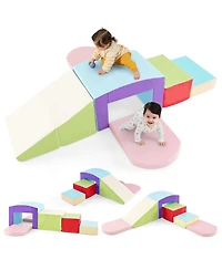 Mecale 6-Piece Foam Climbing Blocks Set with Tunnel for Toddlers
