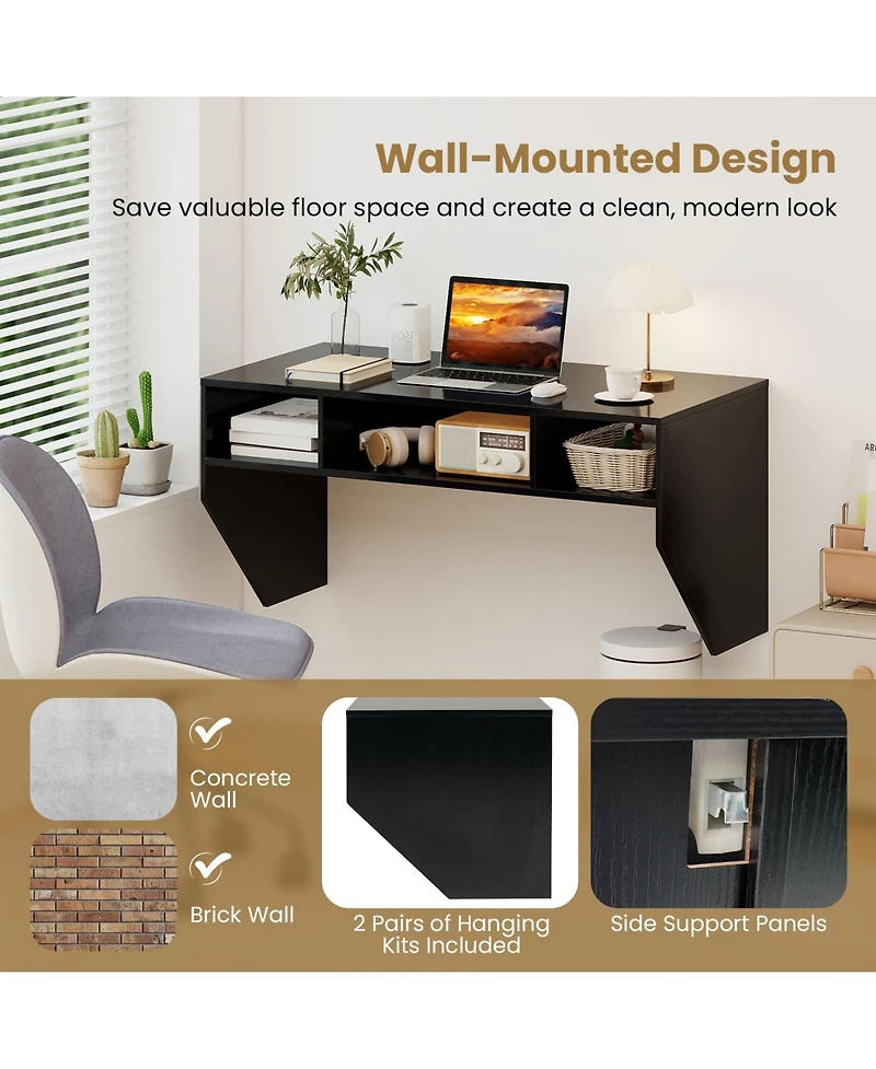 Mecale Floating Wall-Mounted Computer Desk with 3 Storage Compartments, Home Office