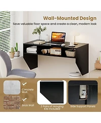 Mecale Floating Wall-Mounted Computer Desk with 3 Storage Compartments, Home Office